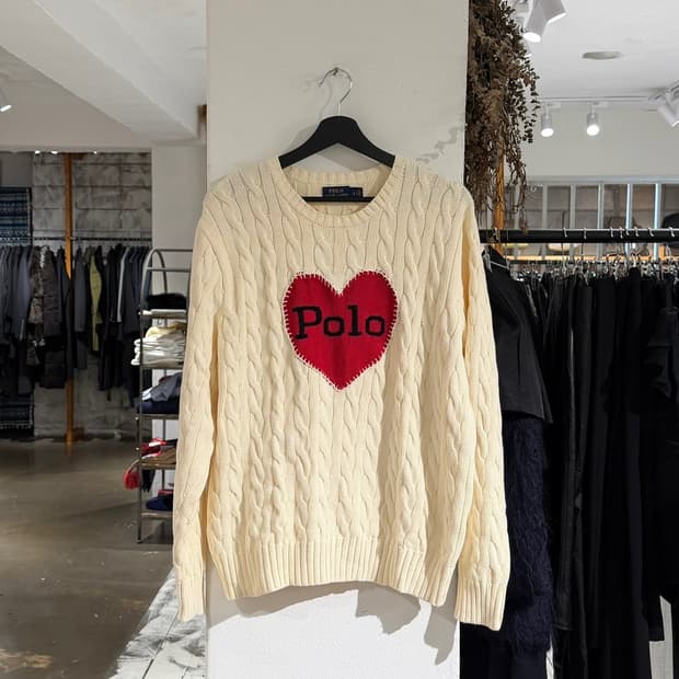 폴로 랄프로렌 아이보리 하트 케이블 니트 스웨터