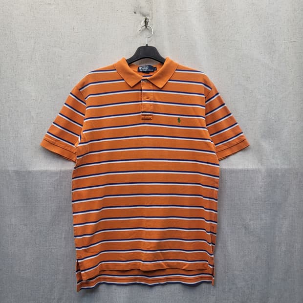 폴로 랄프로렌 스트라이프 반팔 카라티 오렌지