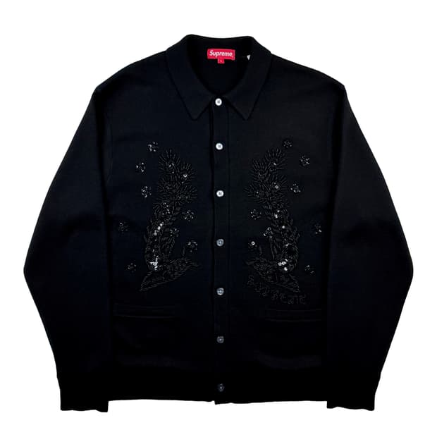 슈프림 비디드 아플리케 가디건 블랙