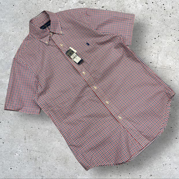 [S] 폴로 랄프로렌 레드 네이비 체크 반팔 셔츠 B779