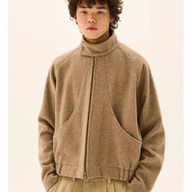 etce 커브드 울 바이커 자켓 베이지 L