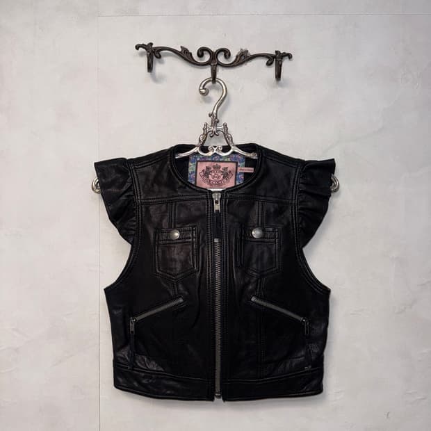 Juicy Couture black lamb skin frill vest