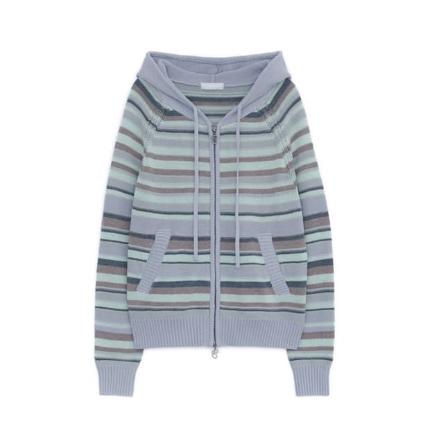 허그유어스킨 Candy stripe knit hoodie zip-up