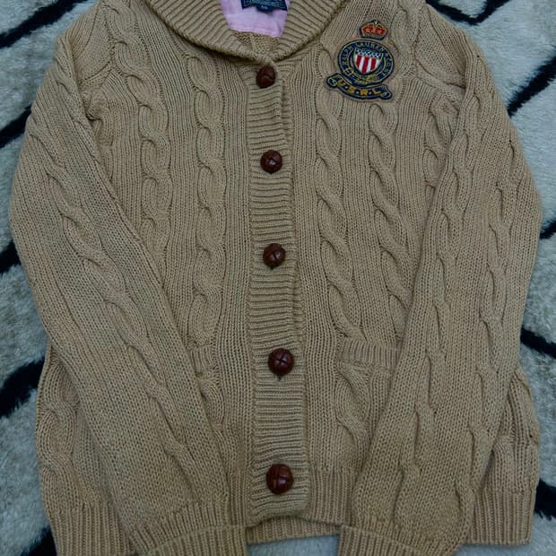 [XS]Polo jeans 케이블 캐시미어 혼방 니트 가디건/베이지