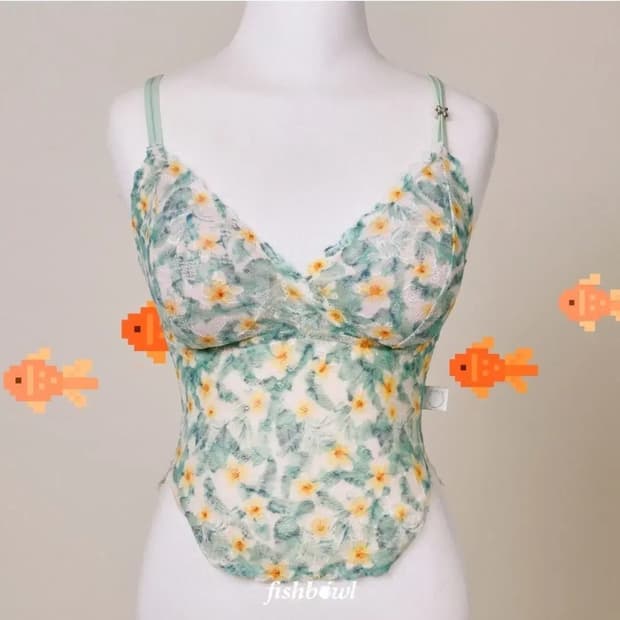 어항빈티지 러블리힙 플라워수채화 레이스 슬리브리스 나시