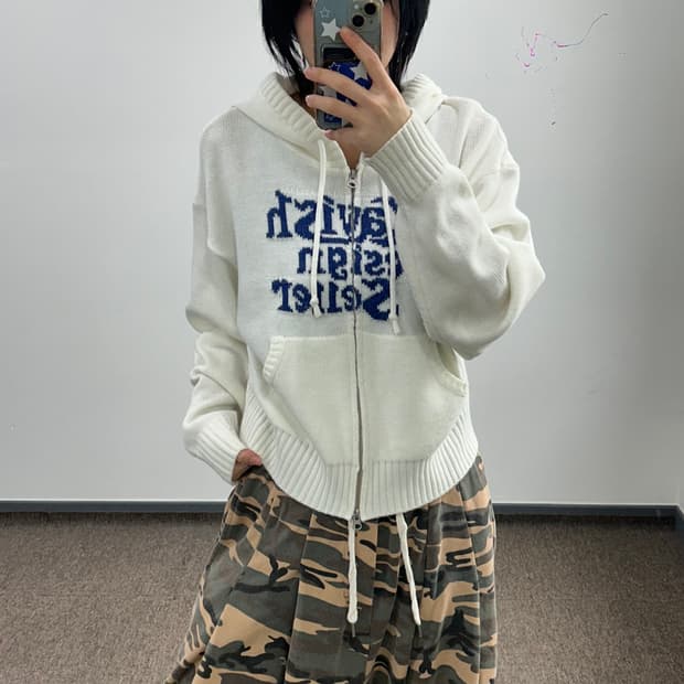 Cavish Design seller 카비시 블루아이보리 니트 후드집업