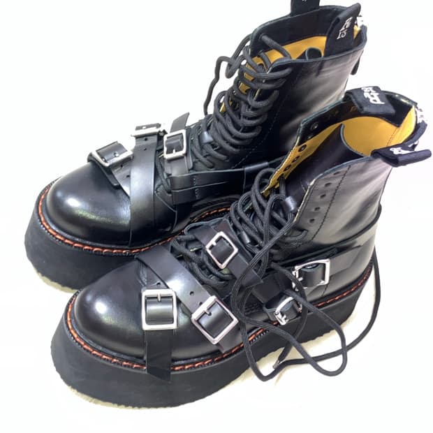 R13 블랙 스트랩 더블 스택 부츠 240