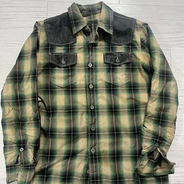 체크 셔츠 남방 데님 배색