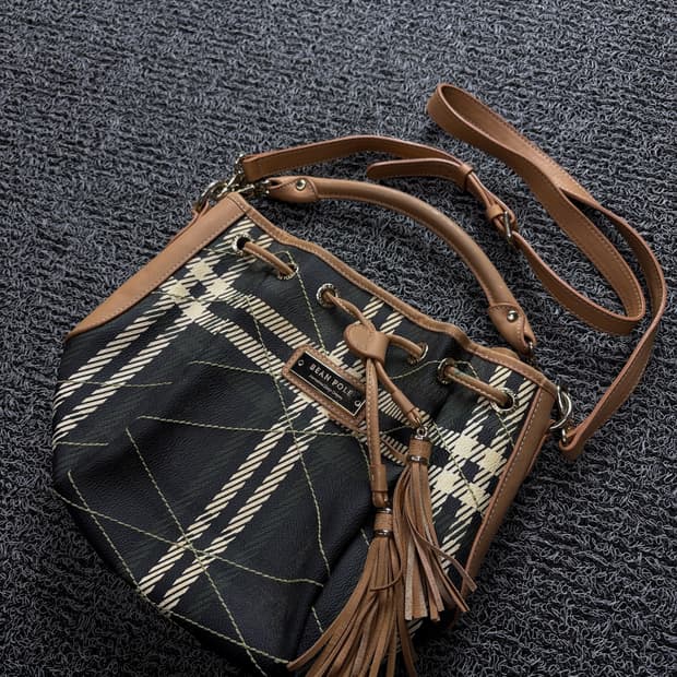 빈폴 타탄 체크 미니 레더 크로스백 1438