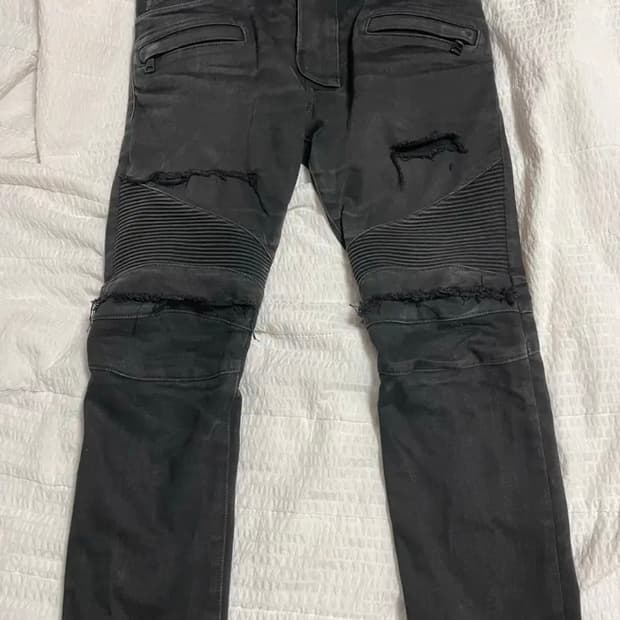 W29 정품 Balmain 발망 블랙 왁싱 슬림바이커진