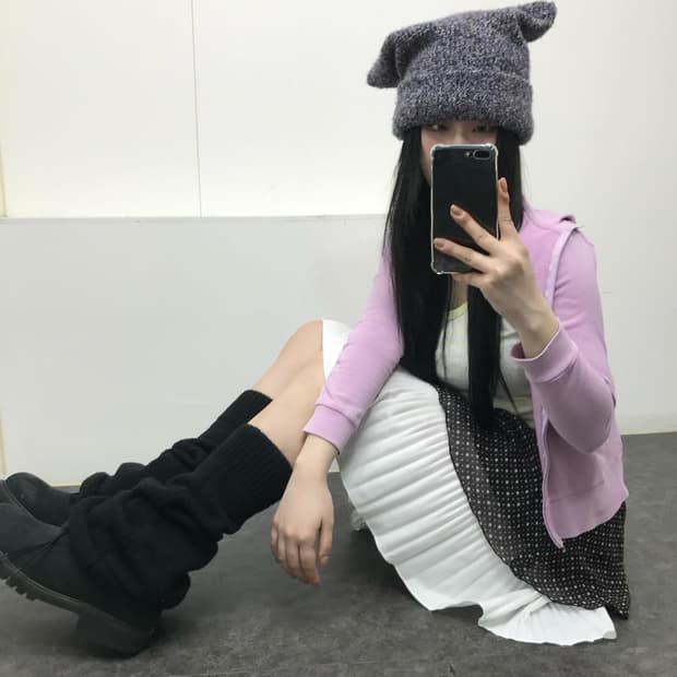 연보라 도트 모리 코디셋