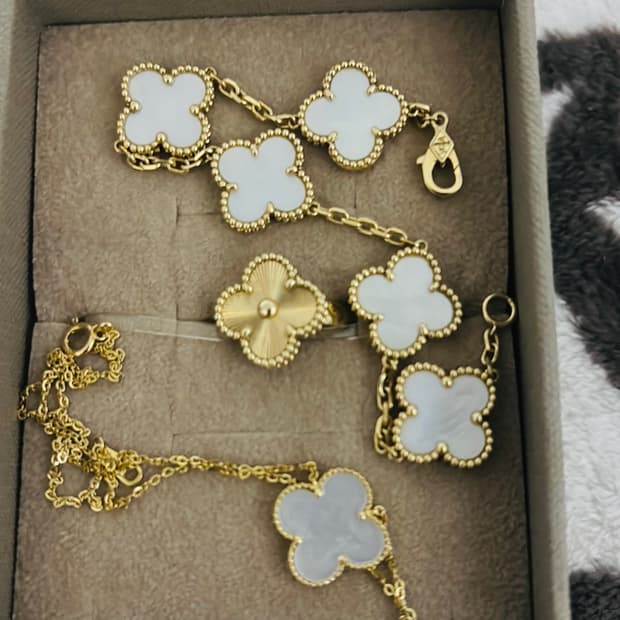 14k 반클리프 목걸이+팔찌+반지 세트