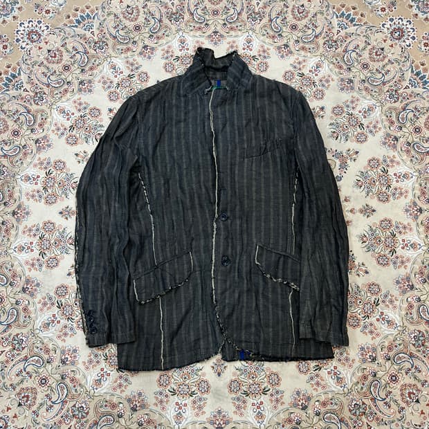 JPN 인사이드아웃 러프컷 린넨 블레이저 자켓