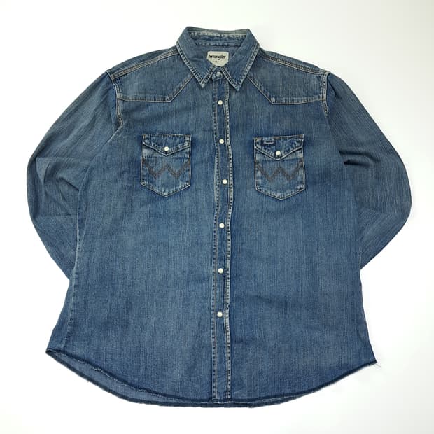 CL692 XL 랭글러 90s 코튼 웨스턴 미디엄블루 데님셔츠 남방