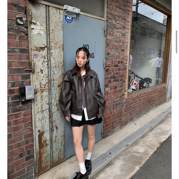 릿킴 SLAB LEATHER BLOUSON 브라운 레더자켓 블루종