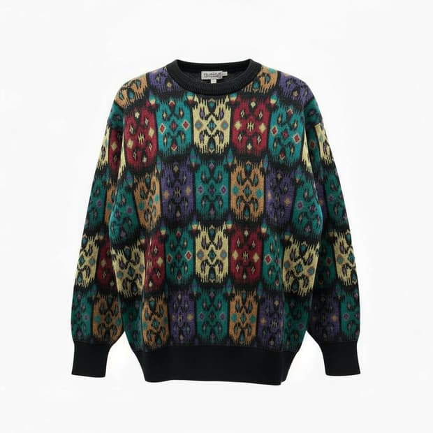 올오버 에스닉 패턴 니트 리브배색 디테일 멀티컬러