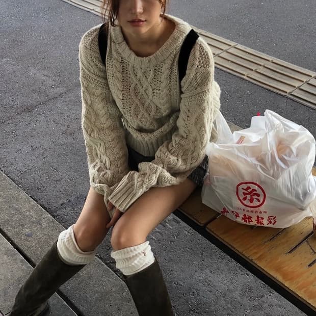 더바넷 thebarnet tots cable knit grey