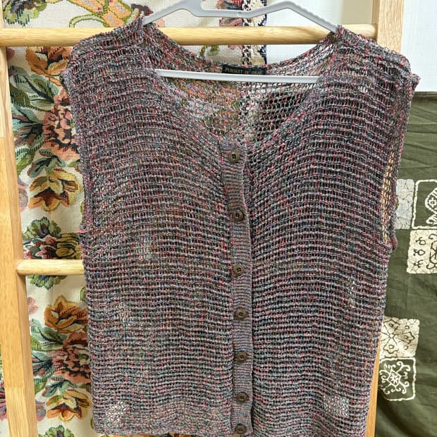 모리 히피 애쉬 퍼플 그물 니트 조끼