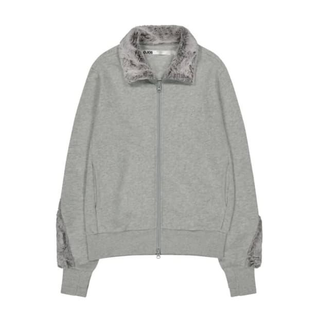 오호스 Fur Trim Jersey Zip-up / Grey
