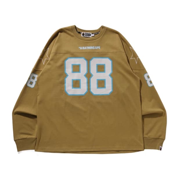 베이프 풋볼 릴렉스드 핏 롱슬리브 티셔츠 베이지