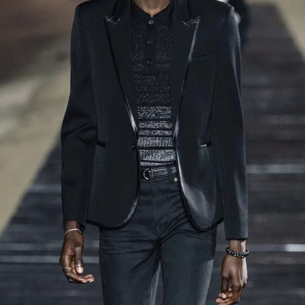 생로랑 레더 파이핑 블레이저 자켓 48