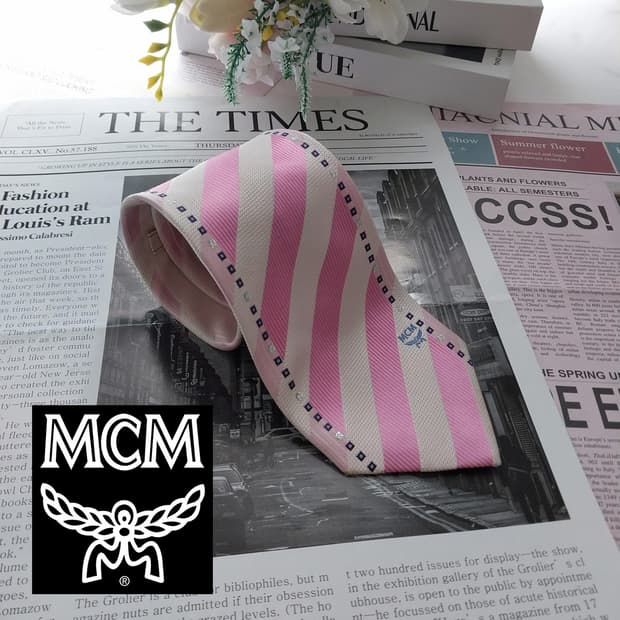 MCM 실크 핑크 스트라이프 넥타이 9.2cm A~B등급 K971
