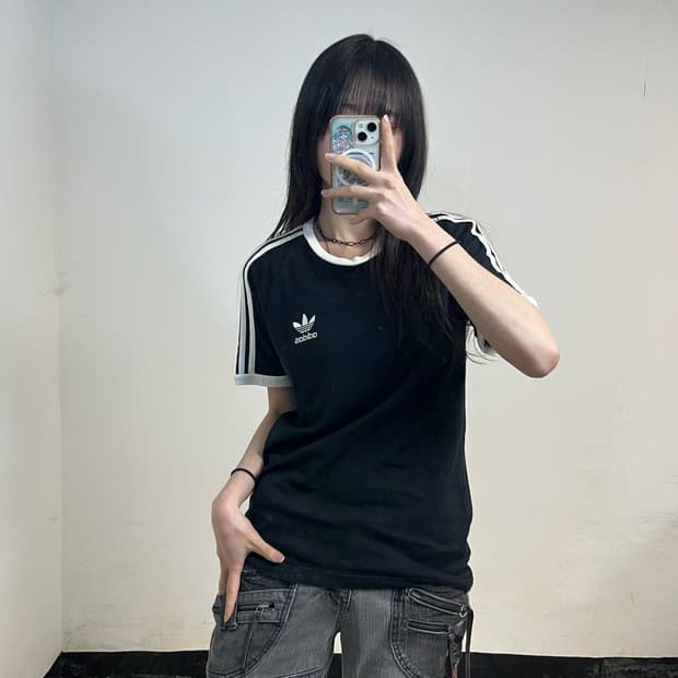 Adidas black firebird ringer t-shirt