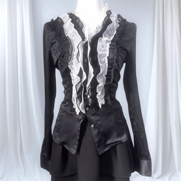 black and white ruffle blouse
