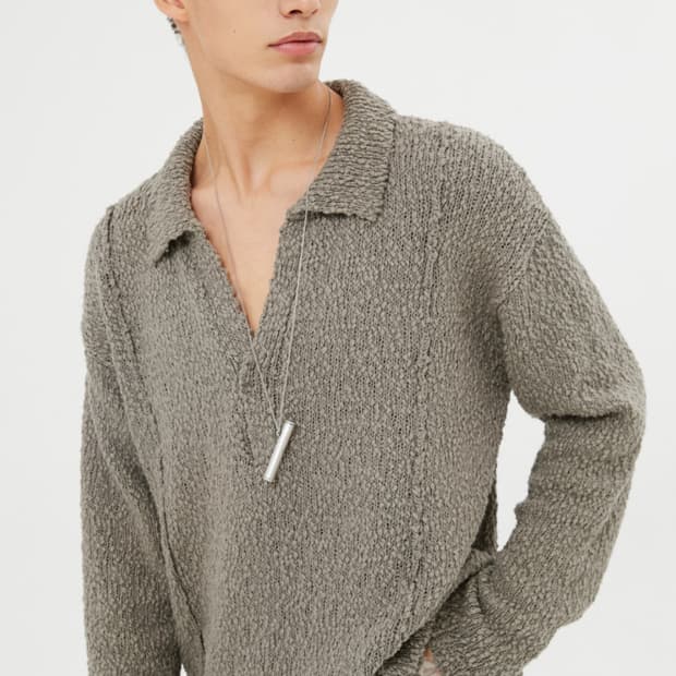 문선 로엔 부클 브이넥 카라 니트 모카 Moonsun