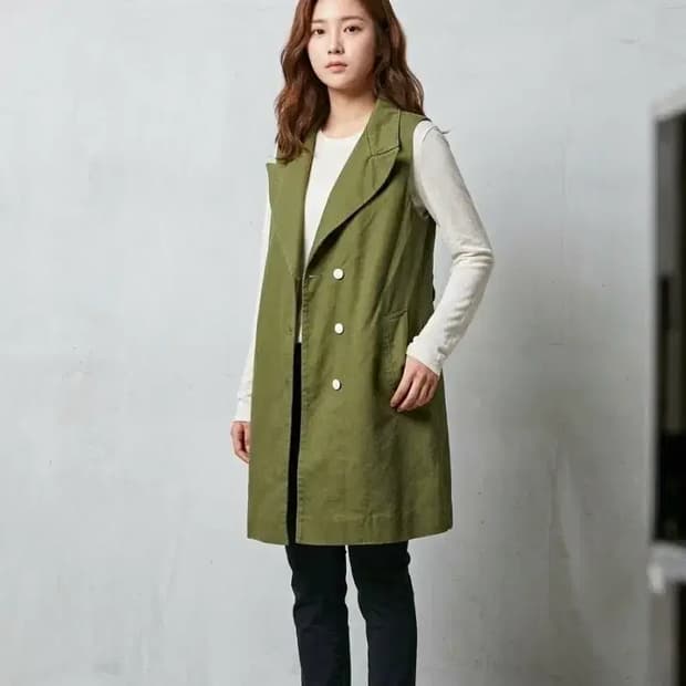 구호(KUHO) 카키 롱 베스트 ~55반