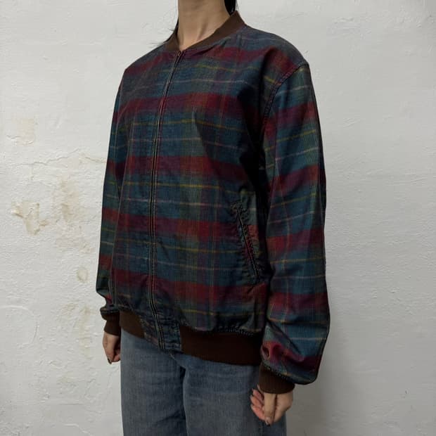 빔즈+ 네이비 레드 믹스 체크패턴 코튼 코듀로이 스포츠 블루종 자켓