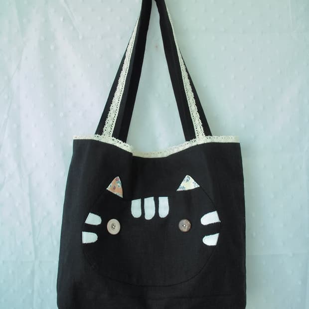 [HAND MADE] 고양이 포켓 패치 숄더백 빈티지 모리걸