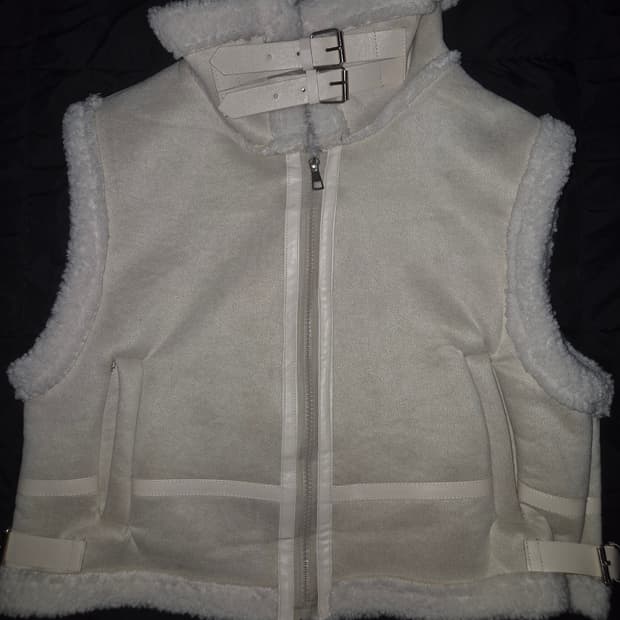 일본 빈티지 아이보리 핑크 무스탕 조끼