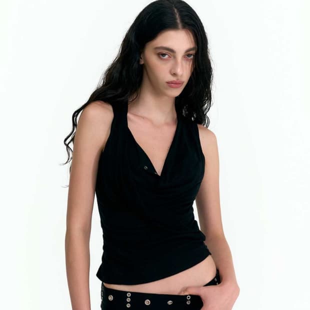 2000아카이브 드레이프 슬리브리스 탑 draped henley tank