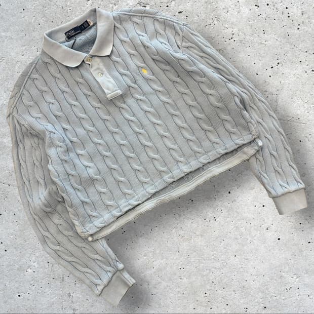 [S] 폴로 랄프로렌 신향큐알 크롭 케이블 니트 스카이블루 D253