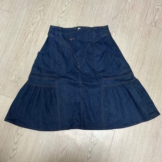 언발 데님 빈티지 미디스커트