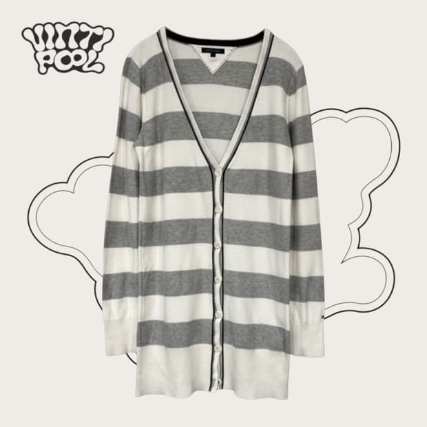 타미힐피거 브이넥 스트라이프 롱 가디건 S (w)