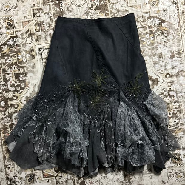 oriental fairy denim midi skirt 