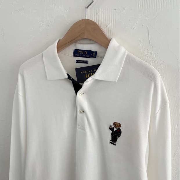 새상품 Polo 폴로 랄프로렌 신형 화이트 베어로고 롱 PK 카라티셔츠 
