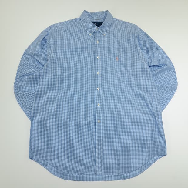 CN786 XL 폴로 랄프로렌 스카이블루 마이크로타탄체크 긴팔 셔츠 남방