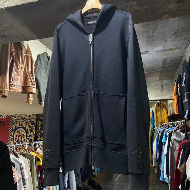 90s Chrome Hearts 크롬하츠 크로스 레더 후드집업
