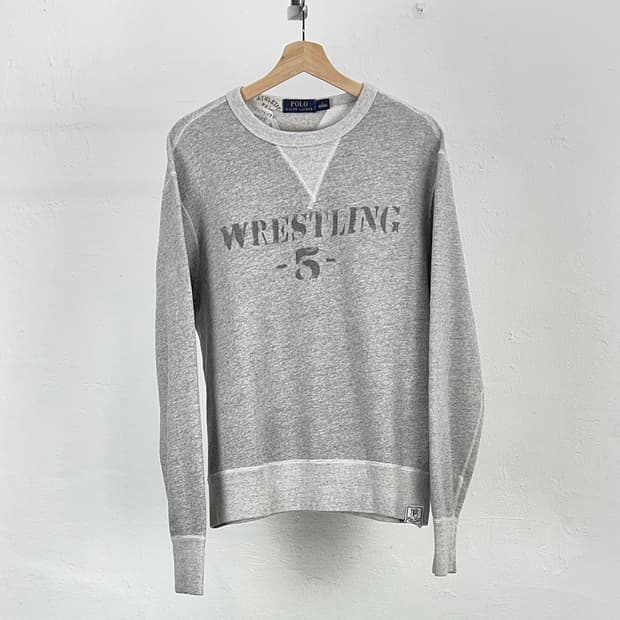 폴로 랄프로렌 멜란지 그레이 스텐실 브러쉬드 스웨트 셔츠