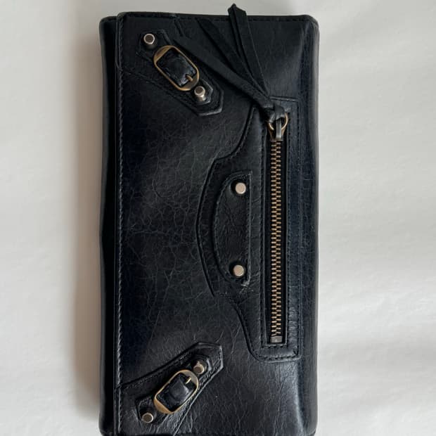 발렌시아가 모터 가죽 장지갑 블랙