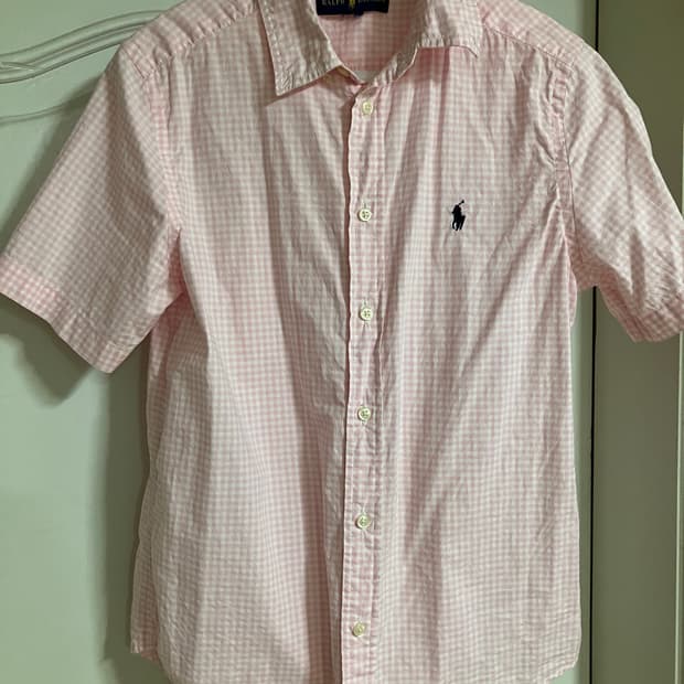 랄프로렌 핑크 체크 반팔 셔츠