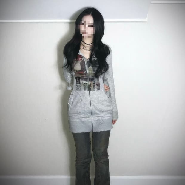 Distressed Graphic Studded Long Zip Hood