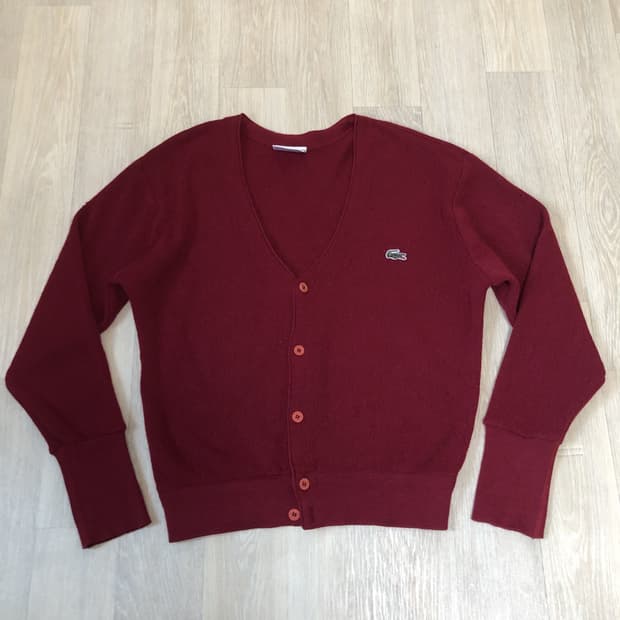 (95) 90's 라코스테 LACOSTE 양두조직 울 가디건 버건디