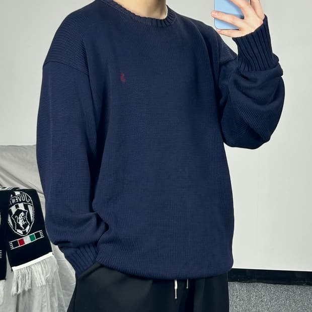 폴로 랄프로렌 네이비 코튼 니트 스웨터 XL 