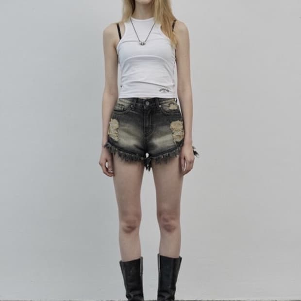 보헤미안서울 데미지 숏츠 반바지 핫팬츠 그레이 L