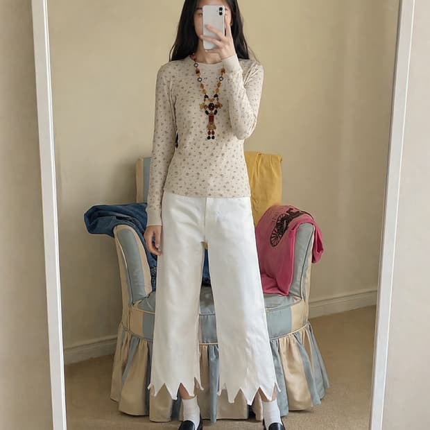 Cinema club vintage floral waffle top