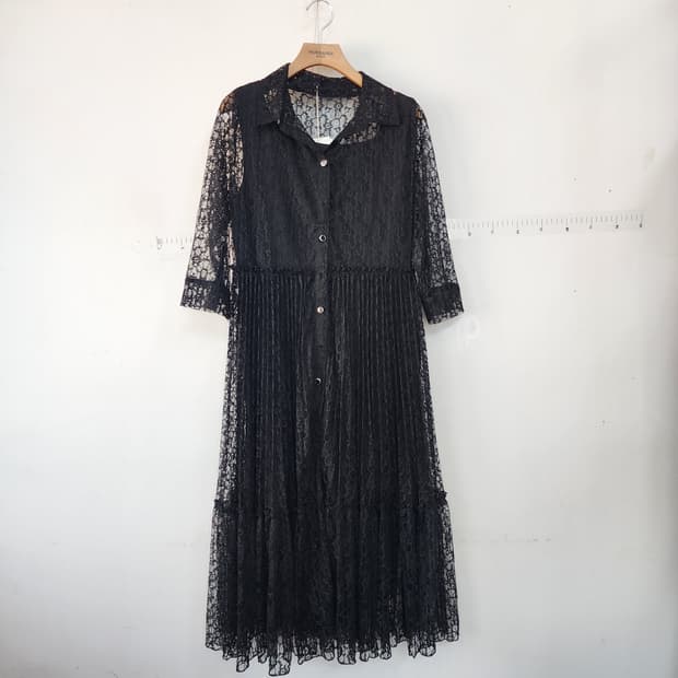 베스띠벨리 블랙 레이스 시스루 플리츠 롱 원피스